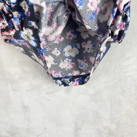 Rotate Birger Christensen Sierra Ruched Floral Print Jersey Top Black Combi Sz 6 - Picture 4 of 11